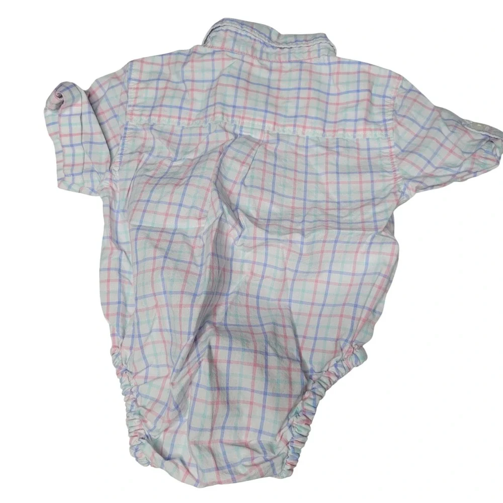 Janie and Jack Boys Pastel Plaid Short Sleeve Button Up Bodysuit 3-6 Months